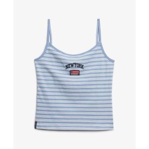Damski tank top Superdry Athletic Essential. Niebieskie topy Superdry, bez wzorów, bez kołnierzyka, bez ramiączek. Za 104,80 zł.