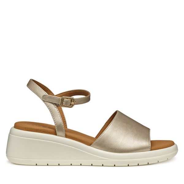 Sandały Geox. Żółte sandały Geox, bez wzorów, bez obcasa, na koturnie, bez zapięcia. Za 259,99 zł.