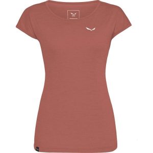 Koszulka trekkingowa damska Puez Melange Dry Ss Tee Women. Czerwone koszulki sportowe Salewa, bez wzorów, bez ramiączek. Za 169,99 zł.