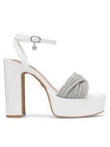Nine West Sandały WFA2736-1 Biały. Białe sandały Nine West, bez wzorów, z syntetyku, bez obcasa, na słupku, bez zapięcia. Za 179,99 zł.