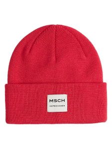 MOSS COPENHAGEN Czapka beanie "Mojo" w kolorze czerwonym rozmiar: onesize. Czerwone czapki Moss Copenhagen, bez wzorów, ze skóry. Za 92,21 zł.