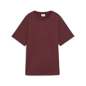 Damska koszulka Essentials Elevated o luźnym kroju z efektem sprania PUMA. Czerwone bluzki Puma, bez wzorów, sportowe, bez kołnierzyka, bez ramiączek. Za 129,00 zł.