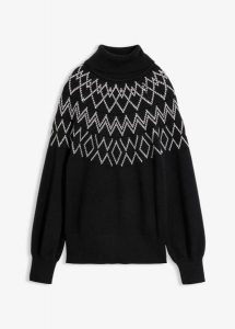 Sweter w norweski wzór. Czarne swetry klasyczne bonprix, bez kołnierzyka. Za 129,99 zł.