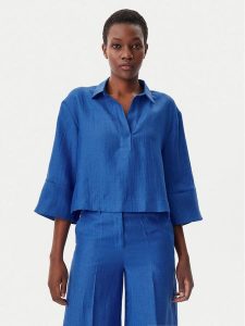 KAOS Bluzka RP1MR064 Niebieski Regular Fit. Niebieskie bluzki KAOS, bez wzorów, ze lnu, bez kołnierzyka, bez ramiączek. Za 319,99 zł.