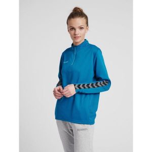 Bluza do piłki nożnej damska Hummel demi-zip hml AUTHENTIC. Niebieskie bluzy Hummel, m, bez wzorów, bez kaptura. W wyprzedaży za 165,50 zł.