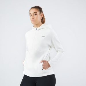 Bluza tenisowa z kapturem na krótki suwak Artengo Soft Dry 900. Białe bluzy ARTENGO, l, bez wzorów, z materiału, z kapturem. Za 129,99 zł.