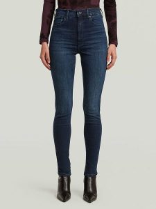 G-Star Dżinsy - Skinny fit - w kolorze granatowym rozmiar: W27/L30. Niebieskie jeansy G-Star, z aplikacjami, ze skóry, z podwyższonym stanem. Za 355,78 zł.