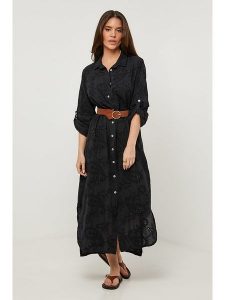 Rodier Lin Lniana sukienka w kolorze czarnym rozmiar: XL/XXL. Czarne sukienki Rodier Lin, xl, bez wzorów, ze lnu, bez kołnierzyka, bez ramiączek, maxi. Za 180,45 zł.