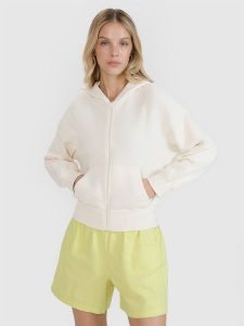 4F Bluza dresowa rozpinana z kapturem damska - biała XS. Białe bluzy 4f, l, bez wzorów, z bawełny, z kapturem. W wyprzedaży za 99,99 zł.