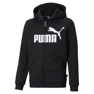 Młodzieżowa bluza z kapturem z dużym logo Essentials PUMA Black. Czarna bluzy Puma, m, bez wzorów, z kapturem. Za 221,61 zł.