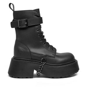 Trzewiki Altercore. Czarne botki Altercore, bez wzorów, bez obcasa, na słupku, bez zapięcia. Za 579,99 zł.