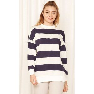 Bluza w kolorze kremowo-granatowym ze wzorem. Bluzy marki Eka. W wyprzedaży za 99,95 zł.
