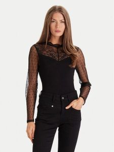 Morgan Bluzka 252-TGLOW Czarny Regular Fit. Czarne bluzki Morgan, xl, bez wzorów, z wiskozy, bez kołnierzyka, bez ramiączek. Za 189,99 zł.