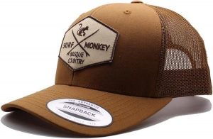 Czapka trucker – 5paneli / dla dorosłych / rozmiar uniwersalny (brązowa/czarna). Brązowe czapki SURF MONKEY, z aplikacjami, z bawełny, eleganckie. Za 135,96 zł.