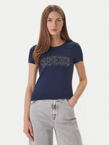 Guess T-Shirt W5GI04 J1314 Granatowy Slim Fit. Niebieskie t-shirty Guess, l, z aplikacjami, z bawełny, bez kołnierzyka, bez ramiączek. Za 189,99 zł.
