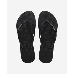 Klapki damskie Havaianas Slim Glitter II. Czarne klapki Havaianas, bez wzorów, bez obcasa. Za 229,50 zł.