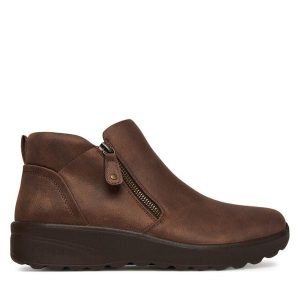 Botki Skechers. Brązowe botki Skechers, bez wzorów, bez obcasa, na płaskiej podeszwie, bez zapięcia. Za 229,99 zł.