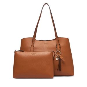 Torebka Guess. Brązowe shopper bag Guess, z aplikacjami, bez dodatków. Za 634,99 zł.