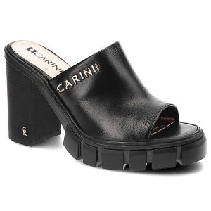Czarne Klapki Carinii Eleganckie Skórzane Buty. Czarne klapki Carinii, z aplikacjami, ze skóry, bez obcasa, na obcasie. Za 329,00 zł.