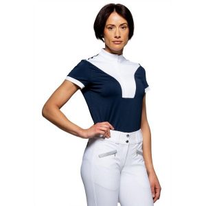 Damska koszulka polo na zawody Flags&Cup Arizona. Niebieskie bluzki FLAGS&CUP, bez wzorów, sportowe, bez kołnierzyka, bez ramiączek. Za 220,00 zł.