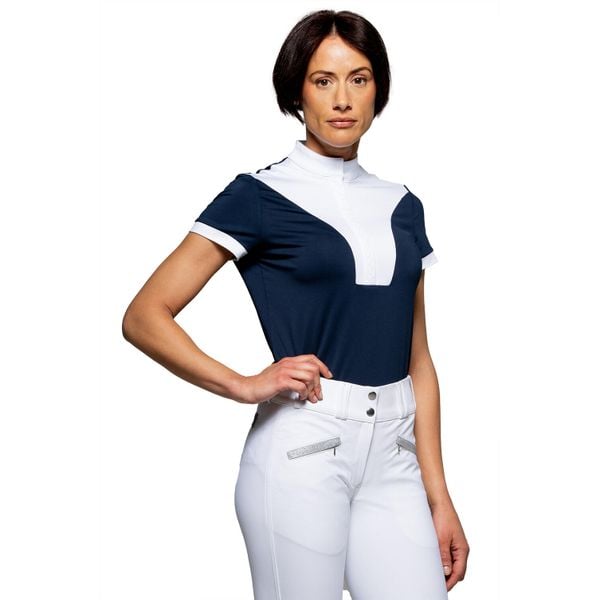 Damska koszulka polo na zawody Flags&Cup Arizona. Niebieskie bluzki FLAGS&CUP, bez wzorów, sportowe, bez kołnierzyka, bez ramiączek. Za 227,50 zł.