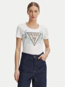 Guess T-Shirt W6GI12 K3027 Biały Regular Fit. Białe t-shirty Guess, xs, z aplikacjami, z bawełny, bez kołnierzyka, bez ramiączek. Za 194,99 zł.