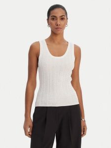 Fracomina Top FR26ST4005K524R9 Écru Slim Fit. Białe topy Fracomina, s, bez wzorów, z wiskozy, bez kołnierzyka, bez ramiączek. Za 186,99 zł.