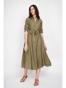 Le Jardin du Lin Lniana sukienka w kolorze khaki rozmiar: 42. Brązowe sukienki Le jardin du lin, na co dzień, bez wzorów, ze lnu, bez kołnierzyka, bez ramiączek, midi, proste. Za 169,95 zł.