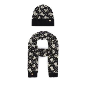 Zestaw szalik i czapka Guess. Czarne szaliki Guess, z aplikacjami. Za 294,99 zł.