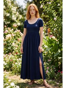 SOULSHAE Sukienka w kolorze granatowym rozmiar: XXL/3XL. Niebieskie sukienki SOULSHAE, xl, bez wzorów, z wiskozy, bez kołnierzyka, bez ramiączek, maxi. Za 157,45 zł.