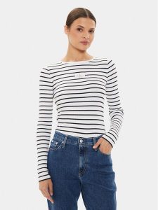 Calvin Klein Jeans Sweter J20J223611 Biały Slim Fit. Białe swetry klasyczne Calvin Klein Jeans, xs, z jeansu, bez kołnierzyka. Za 369,99 zł.