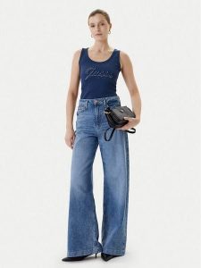 Guess Top W5YP00 KCXJ2 Granatowy Classic Fit. Niebieskie topy Guess, s, z aplikacjami, z syntetyku, bez kołnierzyka, bez ramiączek. Za 119,99 zł.