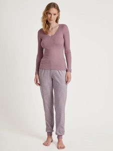 Calida Wełniana koszulka w kolorze szaroróżowym rozmiar: S. Różowe bluzki Calida, s, bez wzorów, z koronki, bez kołnierzyka, bez ramiączek. Za 192,45 zł.