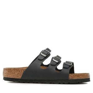 Klapki Birkenstock. Czarne klapki Birkenstock, bez wzorów, bez obcasa. Za 369,99 zł.