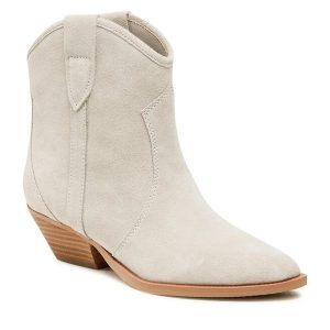 Botki Badura. Szare botki Badura, bez wzorów, bez obcasa, na słupku, bez zapięcia. Za 229,99 zł.