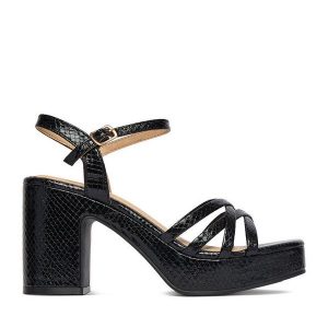 Sandały DeeZee. Czarne sandały DeeZee, bez wzorów, bez obcasa, na słupku, bez zapięcia. Za 139,99 zł.