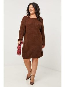 Curvy Lady Sukienka dzianinowa w kolorze brązowym rozmiar: 48/50. Brązowe sukienki Curvy Lady, na co dzień, bez wzorów, z dzianiny, klasyczne, bez kołnierzyka, bez ramiączek, midi, proste. Za 86,99 zł.