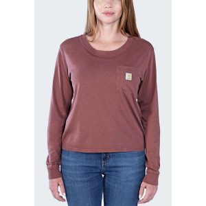Koszulka bawełniana damska z długim rękawem Carhartt Lightweight Pocket. Brązowe bluzki CARHARTT, l, bez wzorów, z bawełny, sportowe, bez kołnierzyka, bez ramiączek. Za 159,99 zł.