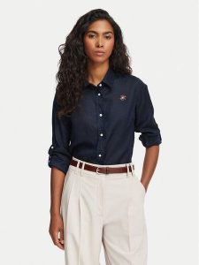 Beverly Hills Polo Club Koszula P-SS26W-SH0004 Granatowy Regular Fit. Niebieskie koszule Beverly Hills Polo Club, xs, bez wzorów, ze lnu, bez kołnierzyka, bez ramiączek. Za 299,99 zł.