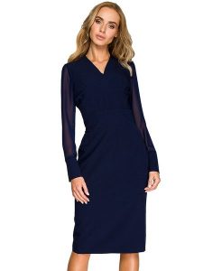 Stylove Sukienka w kolorze granatowym rozmiar: XL. Niebieskie sukienki Stylove, xl, bez wzorów, bez kołnierzyka, bez ramiączek, midi. Za 193,24 zł.