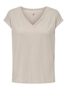 ONLY Koszulka w kolorze beżowym rozmiar: XL. Brązowe bluzki ONLY, xl, bez wzorów, bez kołnierzyka, bez ramiączek. Za 105,38 zł.