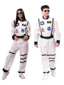 Party x People Kombinezon kostiumowy "Astronaut" w kolorze białym ze wzorem rozmiar: M. Białe kombinezony Party x People, m, bez wzorów, z tkaniny, bez kołnierzyka, bez ramiączek. Za 65,38 zł.