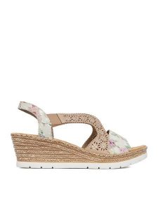 Rieker Sandały CEO-61916-90 Beżowy. Brązowe sandały Rieker, bez wzorów, ze skóry, bez obcasa, na koturnie, bez zapięcia. Za 319,99 zł.