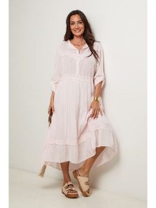 Le Monde du Lin Sukienka w kolorze jasnoróżowym rozmiar: 34/36. Różowe sukienki Le Monde du Lin, bez wzorów, z bawełny, bez kołnierzyka, bez ramiączek, midi. Za 165,99 zł.