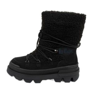 Buty śniegowce Lee Cooper LCJ-24-47-3148L czarne. Czarne buty zimowe z materiału, przed kolano, bez obcasa, bez zapięcia. Za 332,50 zł.