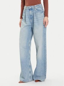 Guess Jeansy W5BA3T D0742 Niebieski Wide Leg. Niebieskie jeansy Guess, z aplikacjami, z bawełny. Za 519,99 zł.