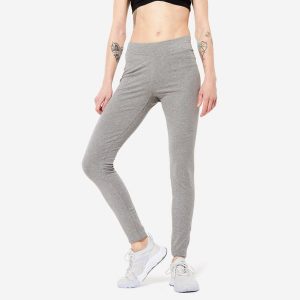 Legginsy fitness damskie Domyos slim. Szare legginsy DOMYOS, bez wzorów, z bawełny. Za 49,99 zł.