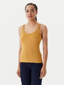 Morgan Top 251-DIDONI Żółty Slim Fit. Żółte topy Morgan, s, bez wzorów, z wiskozy, bez kołnierzyka, bez ramiączek. Za 99,99 zł.
