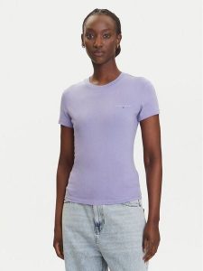 Tommy Jeans T-Shirt Linear DW0DW21164 Fioletowy Slim Fit. Fioletowe t-shirty Tommy Jeans, xxs, bez wzorów, z bawełny, bez kołnierzyka, bez ramiączek. Za 89,99 zł.