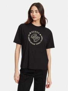 Guess T-Shirt V5YI05 KCOA2 Czarny Regular Fit. Czarne t-shirty Guess, xs, z aplikacjami, z wiskozy, bez kołnierzyka, bez ramiączek. Za 129,99 zł.